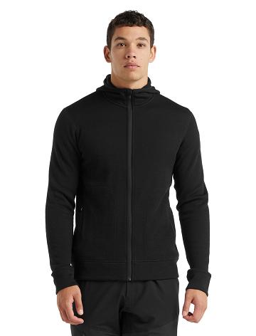 Men's Icebreaker RealFleece® Merino Elemental Long Sleeve Zip Hood Jackets Black | CA 1706MQZA